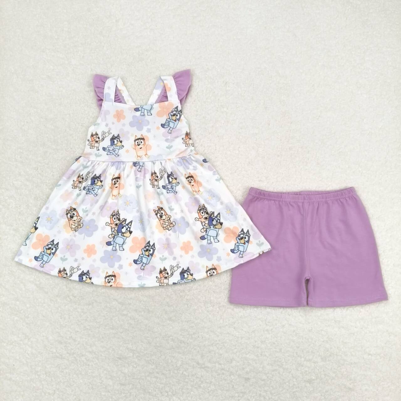 GSSO0998 Floral purple flying sleeve shorts suit
