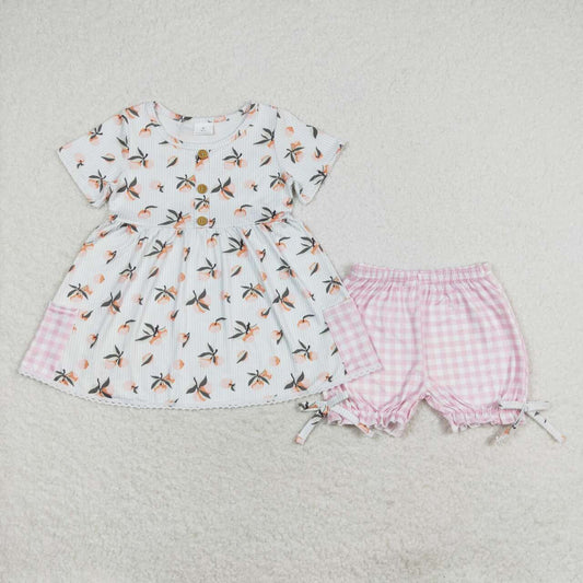 GSSO1000 Fruity orange striped short-sleeved pink plaid shorts suit
