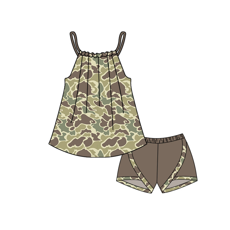 pre-order  GSSO1013 Brown and green camouflage sleeveless shorts suit