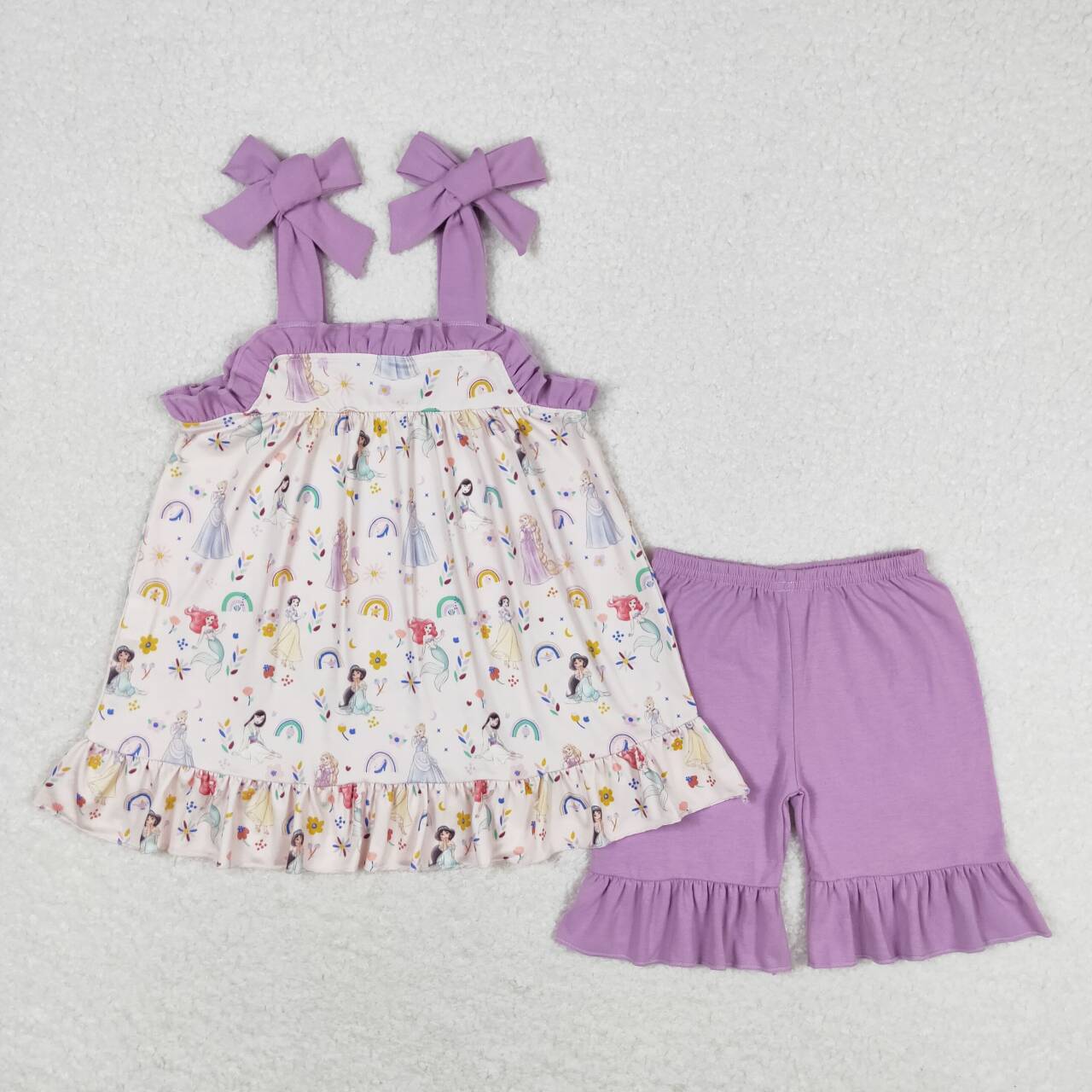 GSSO1044 girls purple lace suspender shorts suit