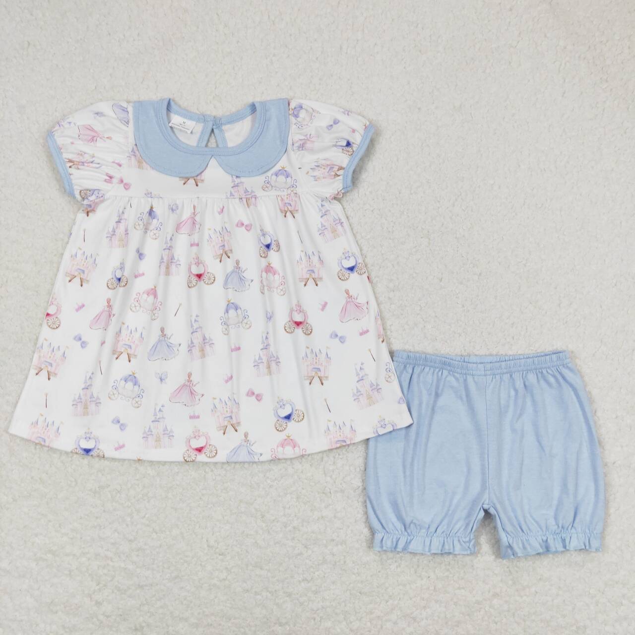 GSSO1046 Castle Blue Doll Collar White Short Sleeve Shorts Suit D 4.1