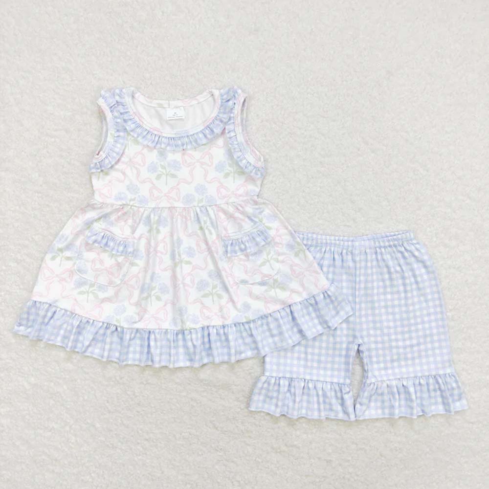 Sibling Baby Girls Sleeveless Floral Bows Pockets Tunic Ruffle Shorts Set D 6.28