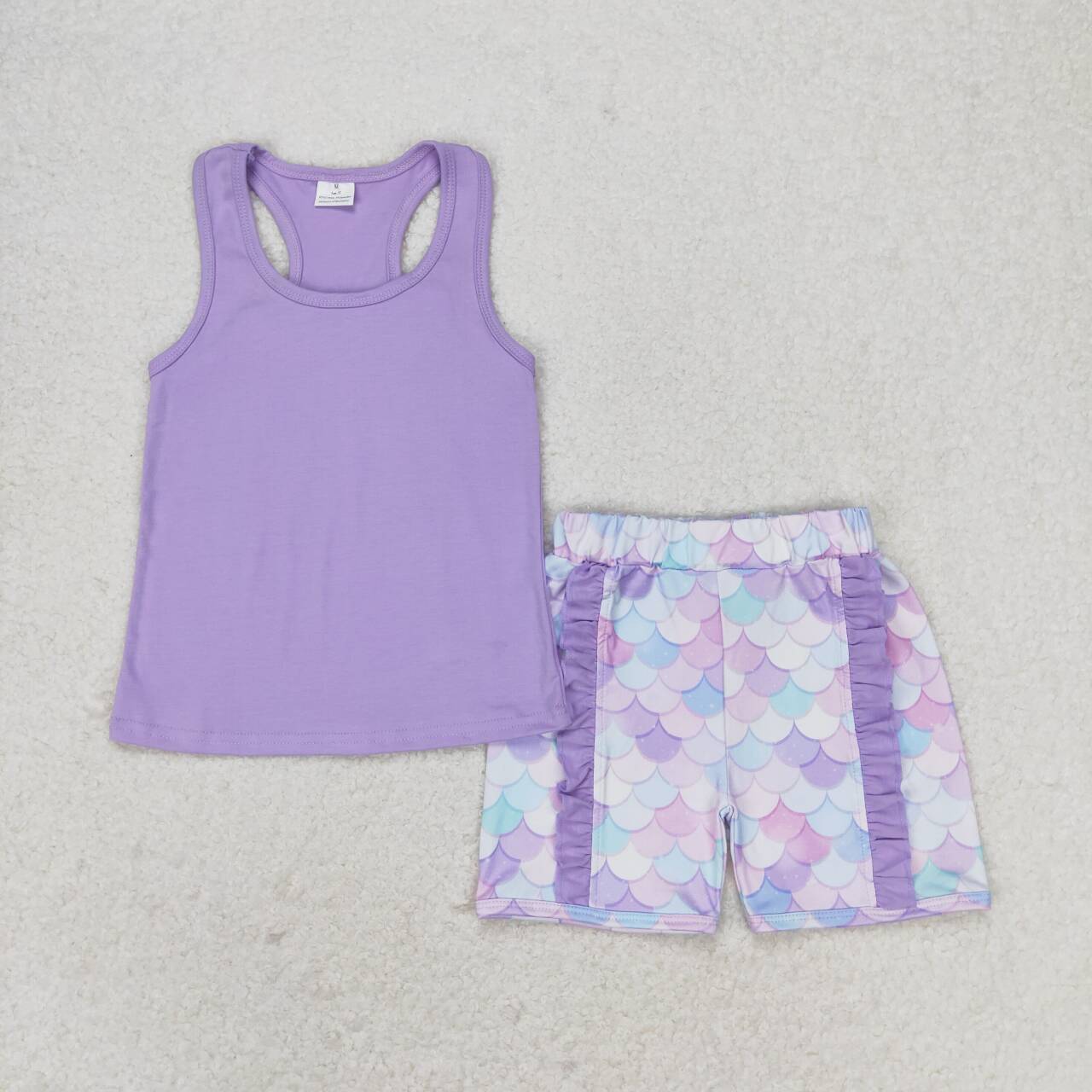 GSSO1060 Scale bow solid color sleeveless blue and purple lace shorts suit