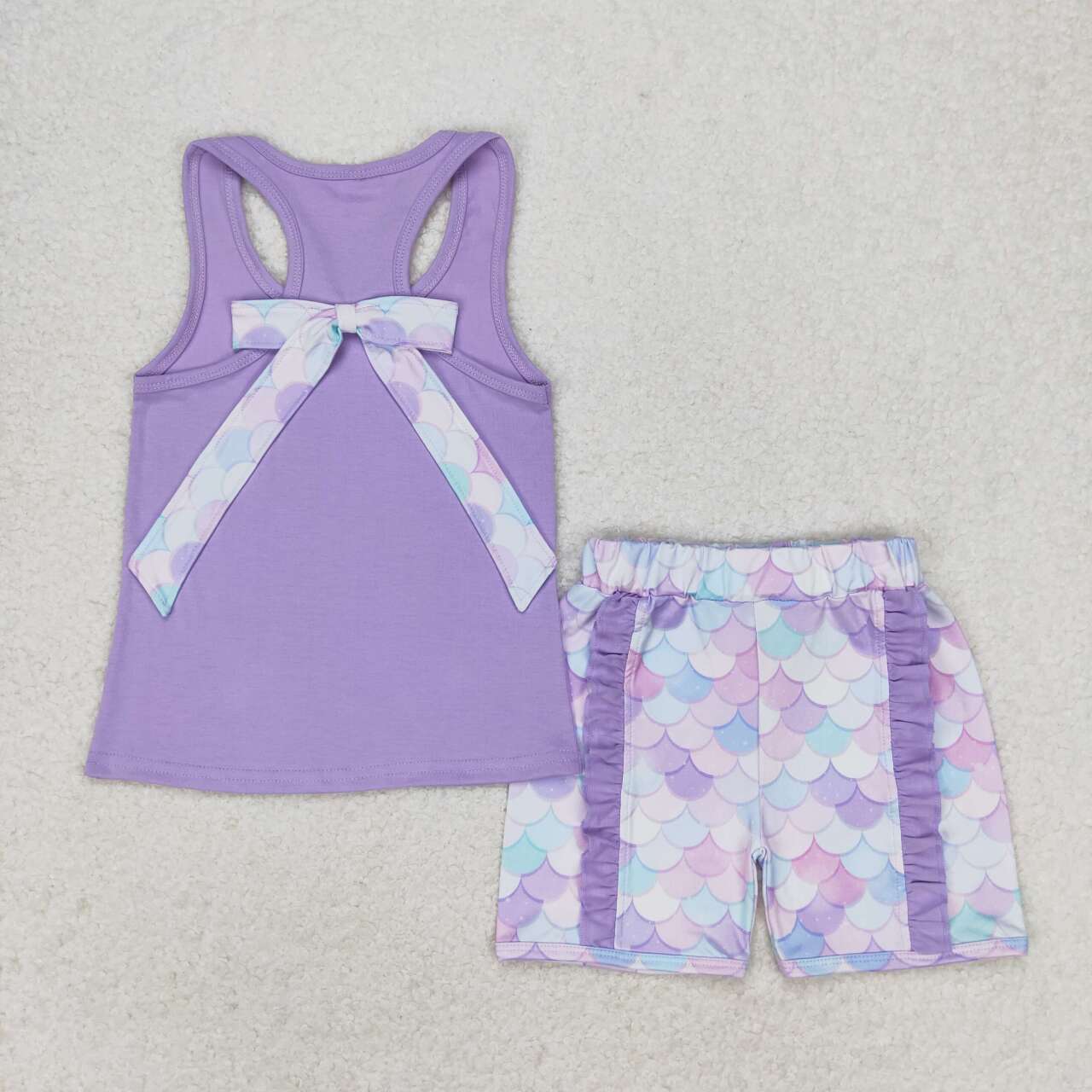 GSSO1060 Scale bow solid color sleeveless blue and purple lace shorts suit