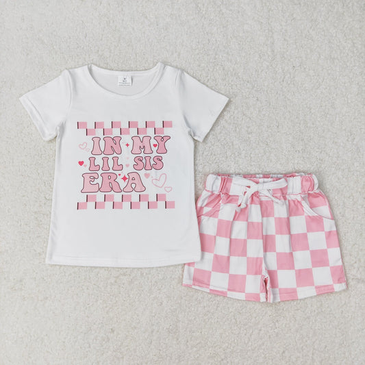 GSSO1074 Alphabet pink and white plaid short-sleeved shorts suit