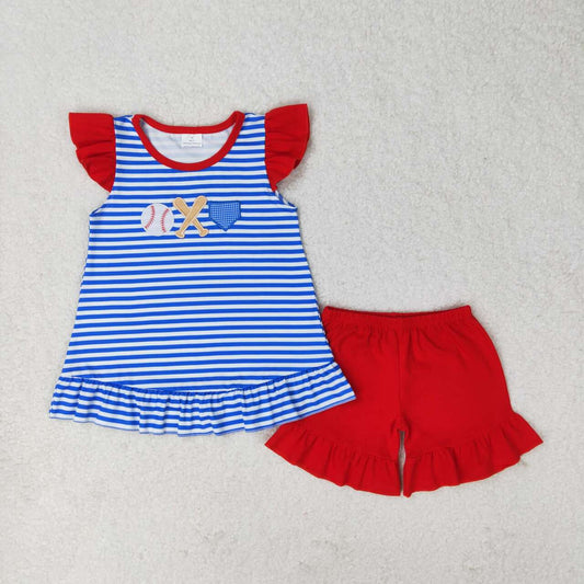 GSSO1089 Baseball blue and white striped flying sleeve red shorts suit