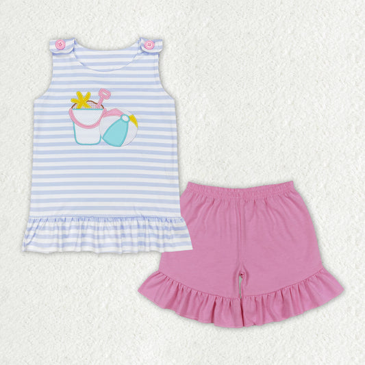 GSSO1102 Baby Girls Sleeveless Beach Play Top Ruffle Shorts Clothes Sets