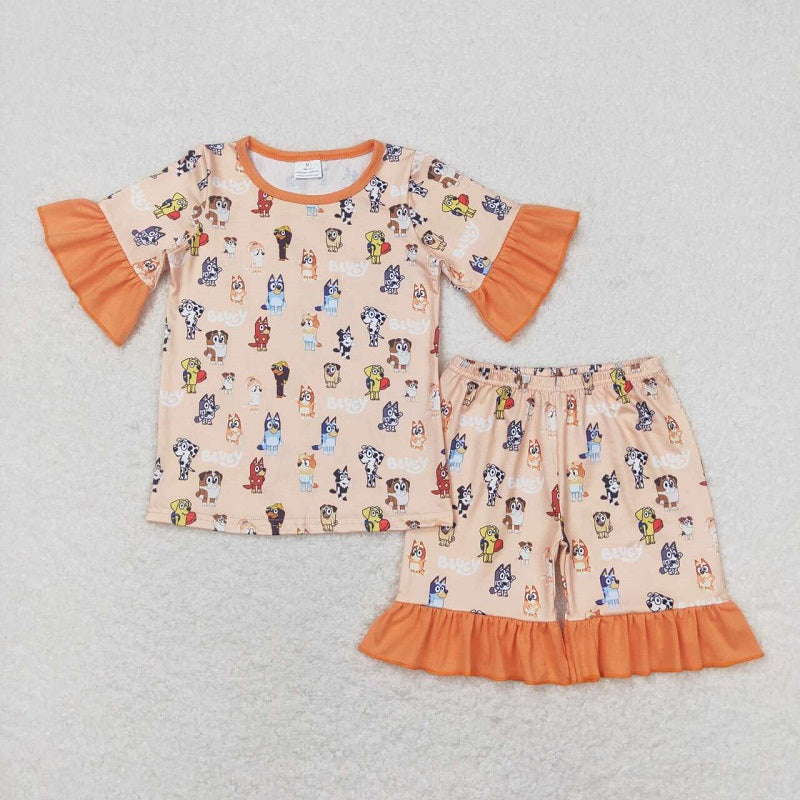 GSSO1104 Orange lace short-sleeved shorts pajama set