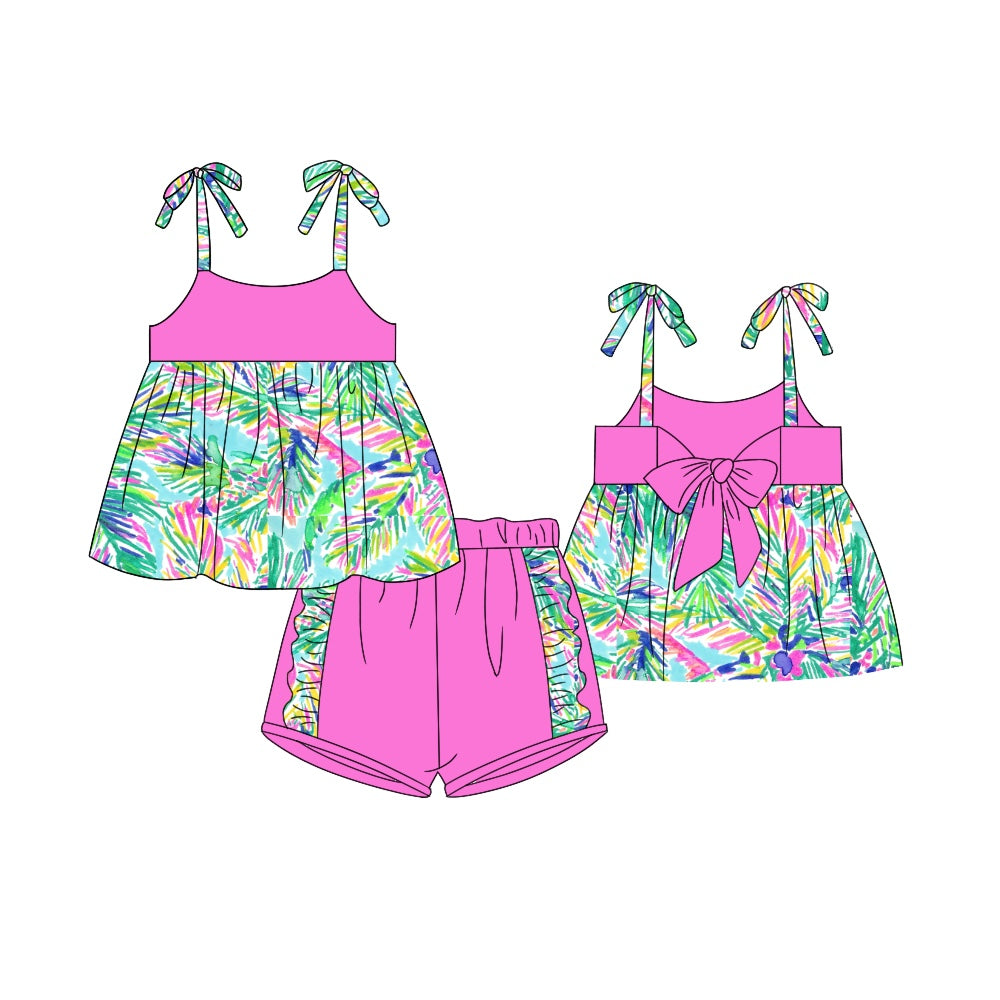 presale GSSO1107 Leaf bow rose red suspender lace shorts suit