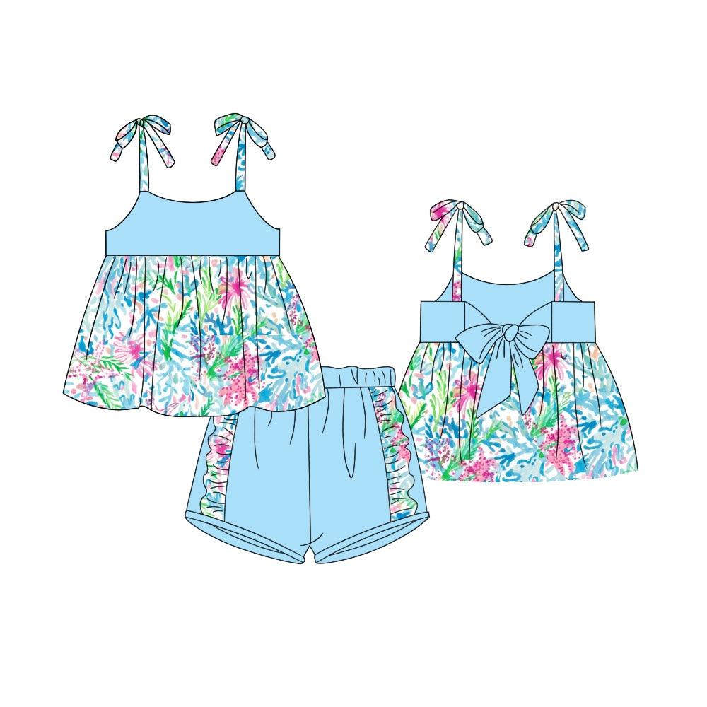 presale GSSO1109 Seagrass bow blue suspender lace shorts suit