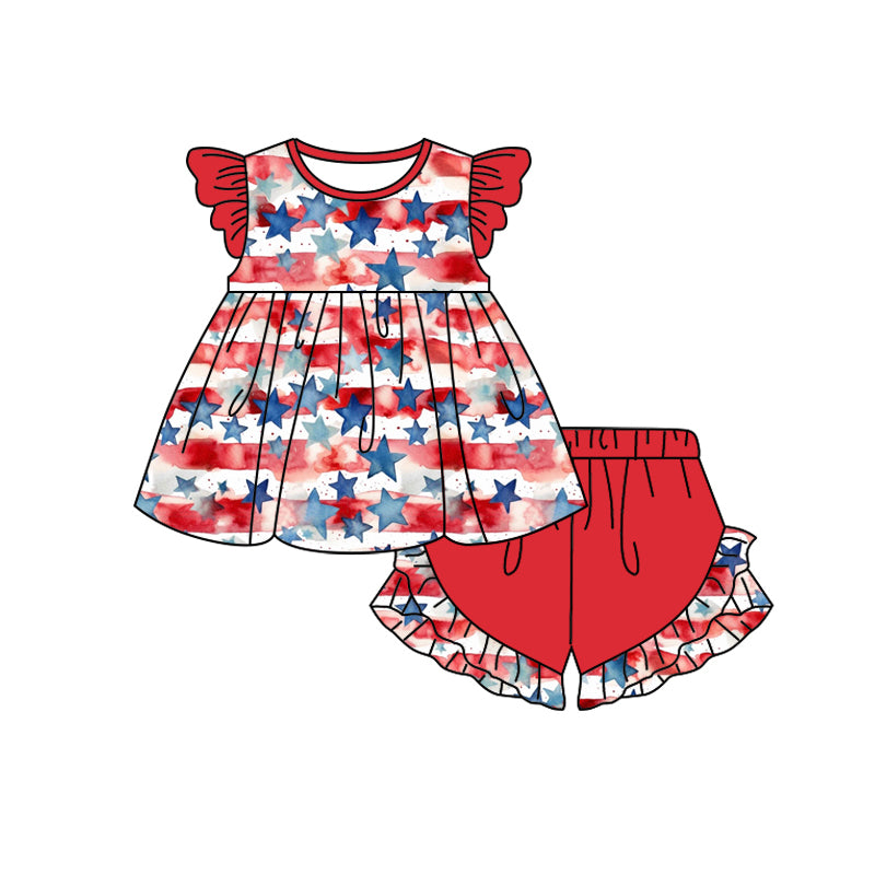 presale GSSO1113 National Day Star Red Striped Shorts Suit