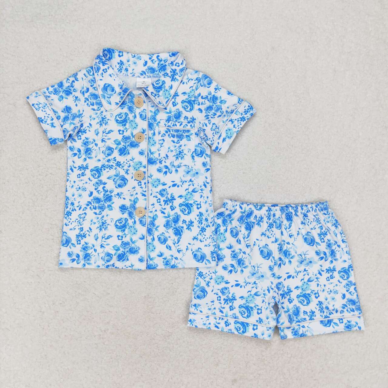 GSSO1120 Blue floral white short-sleeved shorts pajama set