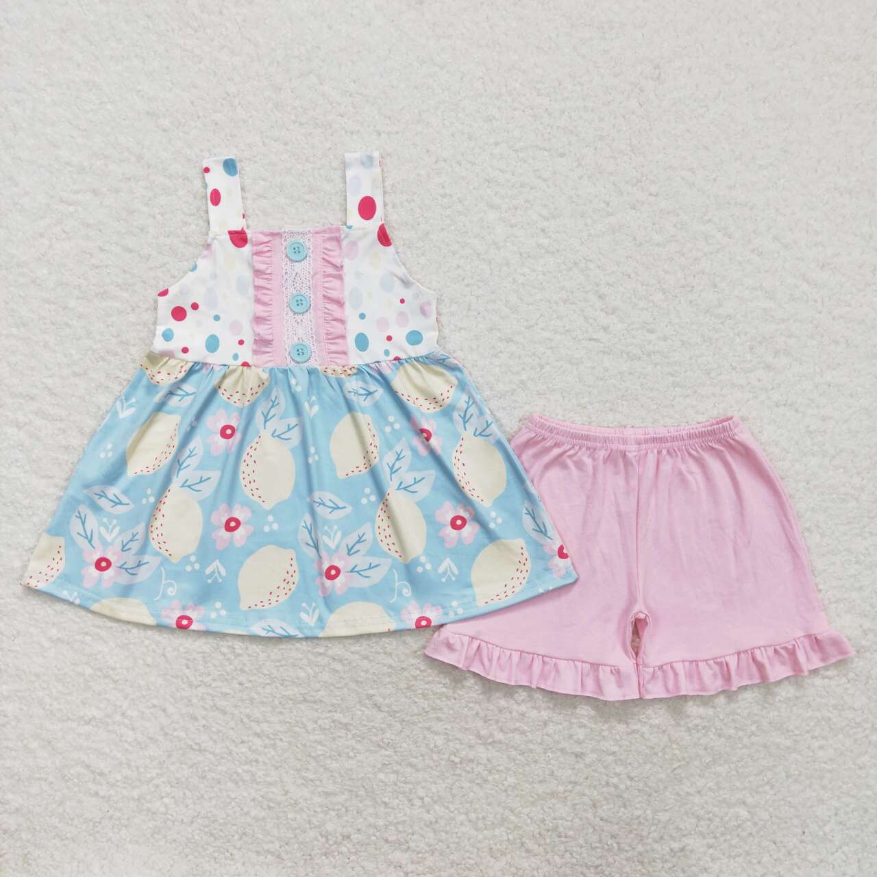 GSSO1133 Lemon Blossom Sleeveless Pink Shorts Set