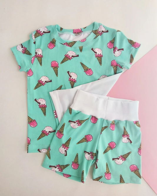 presale GSSO1142 Ice cream teal short sleeve shorts suit