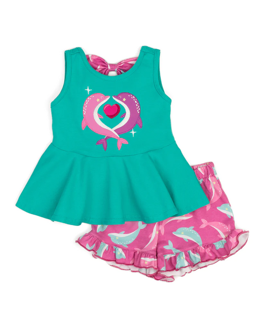 presale GSSO1144 Love Whale Sleeveless Rose Red Shorts Set