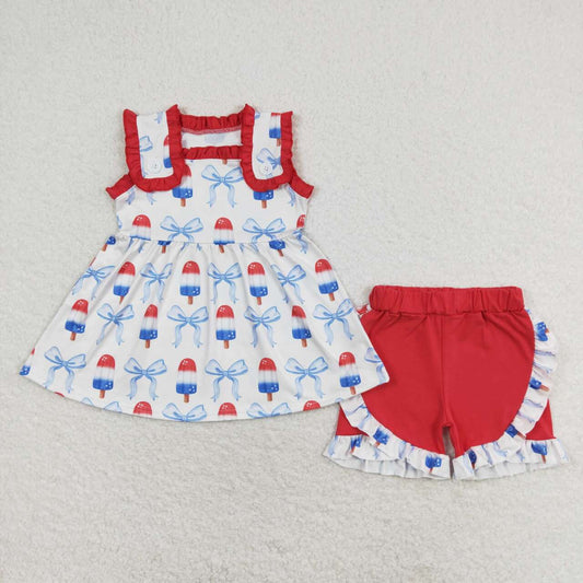GSSO1152 Bow ice cream red lace sleeveless shorts suit