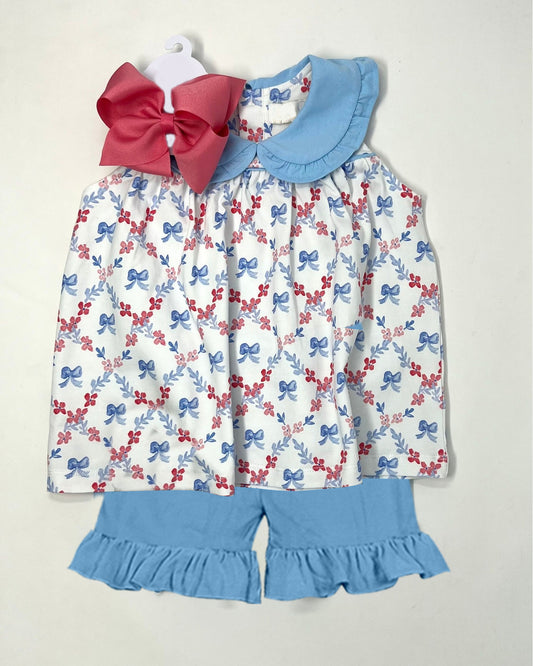 presale GSSO1158 Flower bow blue baby doll collar sleeveless shorts suit