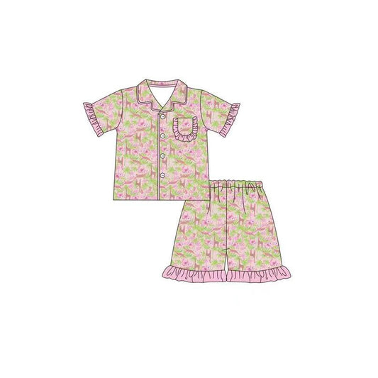 presale GSSO1164 Giraffe Animal Pink Lace Short Sleeve Shorts Pajama Set