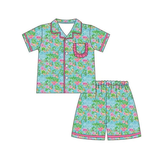 presale GSSO1166 Adult women's floral rose red lace short-sleeved shorts pajama set