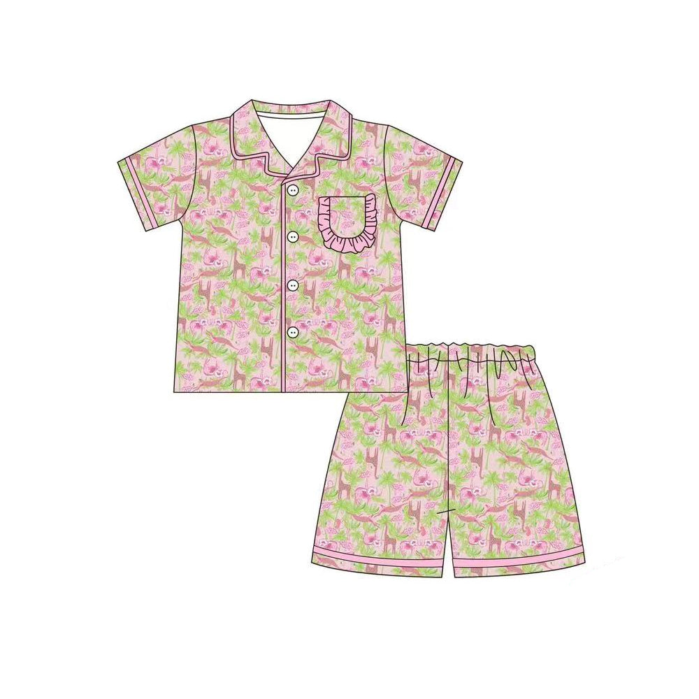 presale GSSO1167 Adult women's giraffe animal pink lace short-sleeved shorts pajama set