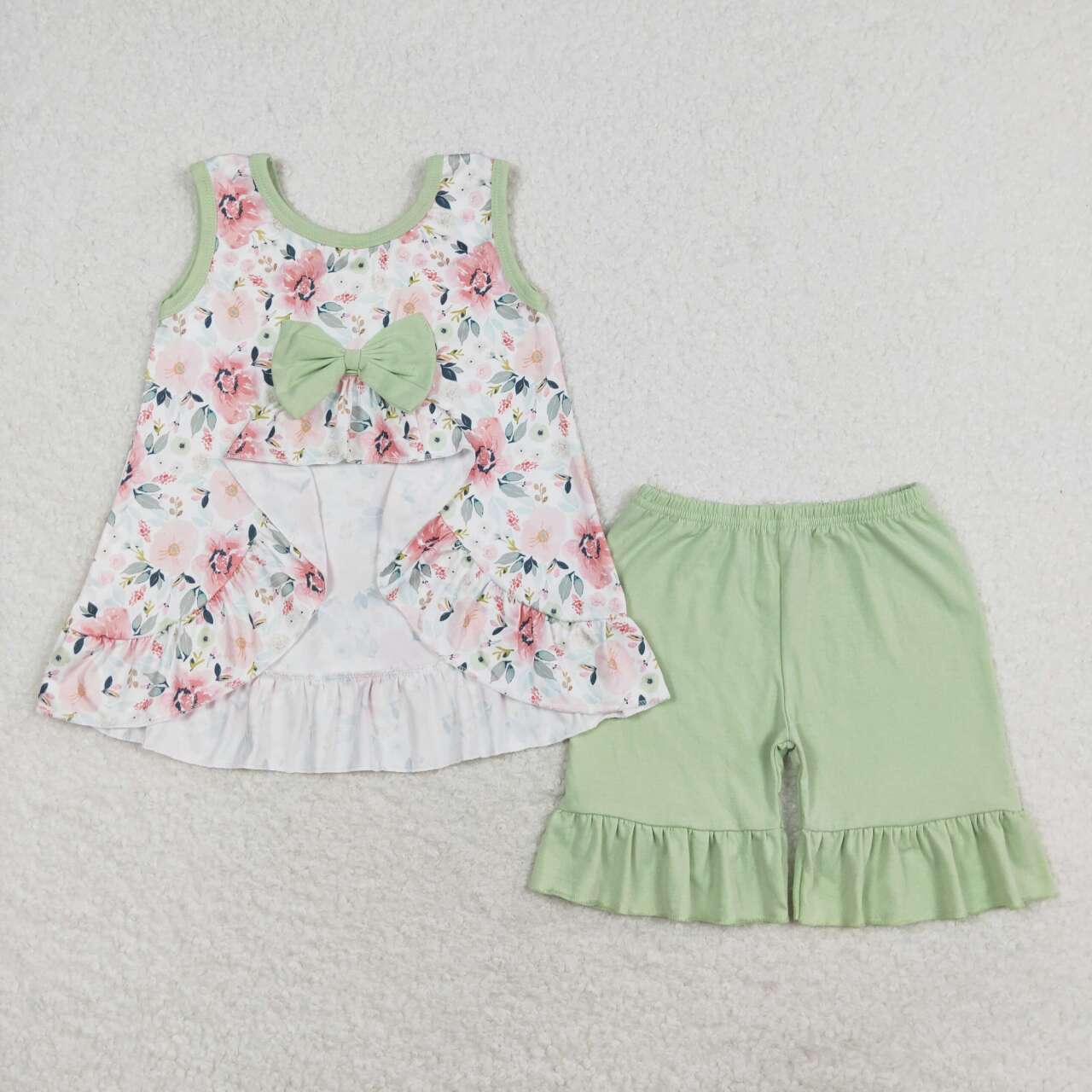 GSSO1178 I love dad flower light green bow sleeveless shorts suit