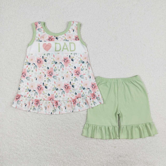 GSSO1178 I love dad flower light green bow sleeveless shorts suit