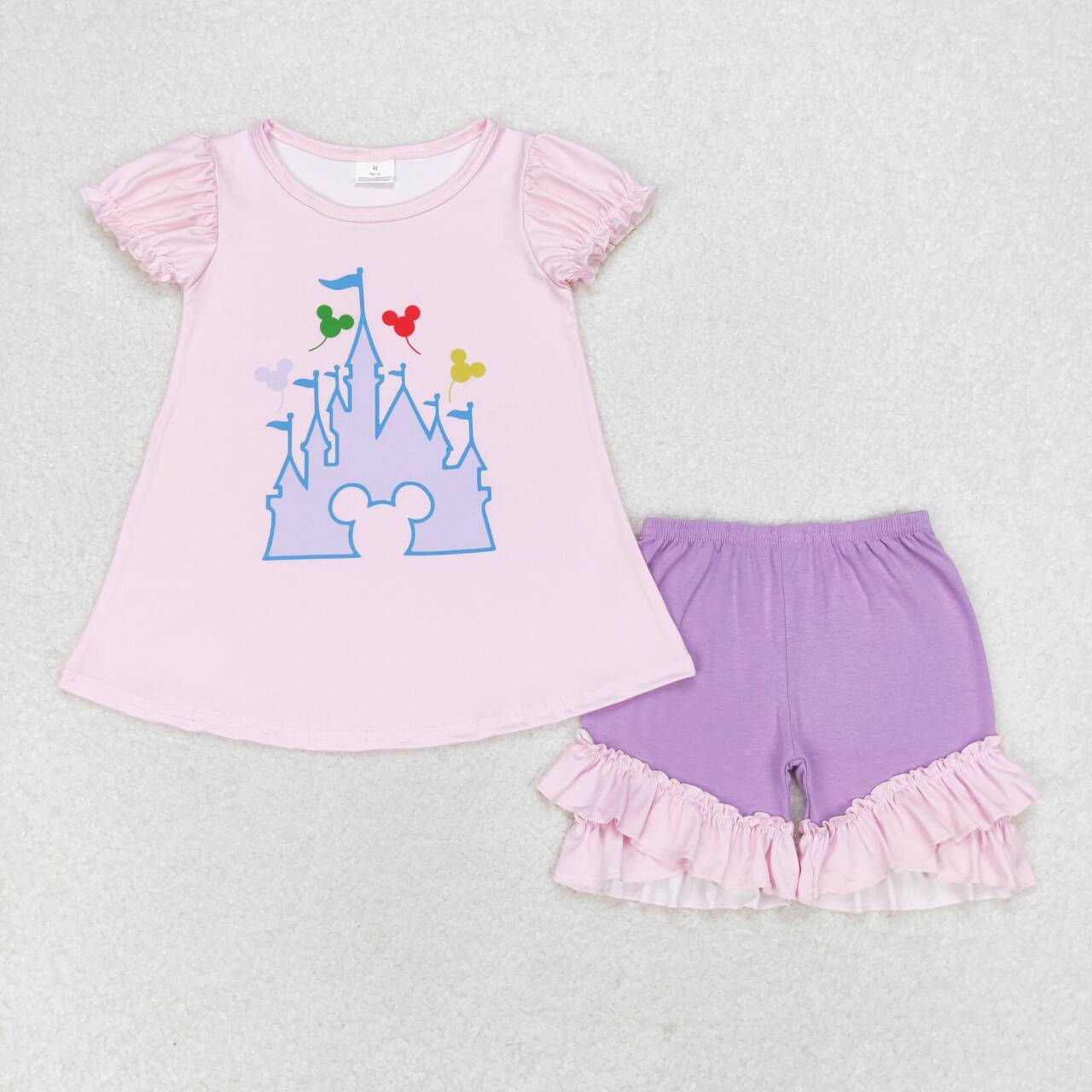 GSSO1185 Castle Pink Short Sleeve Purple Shorts Set