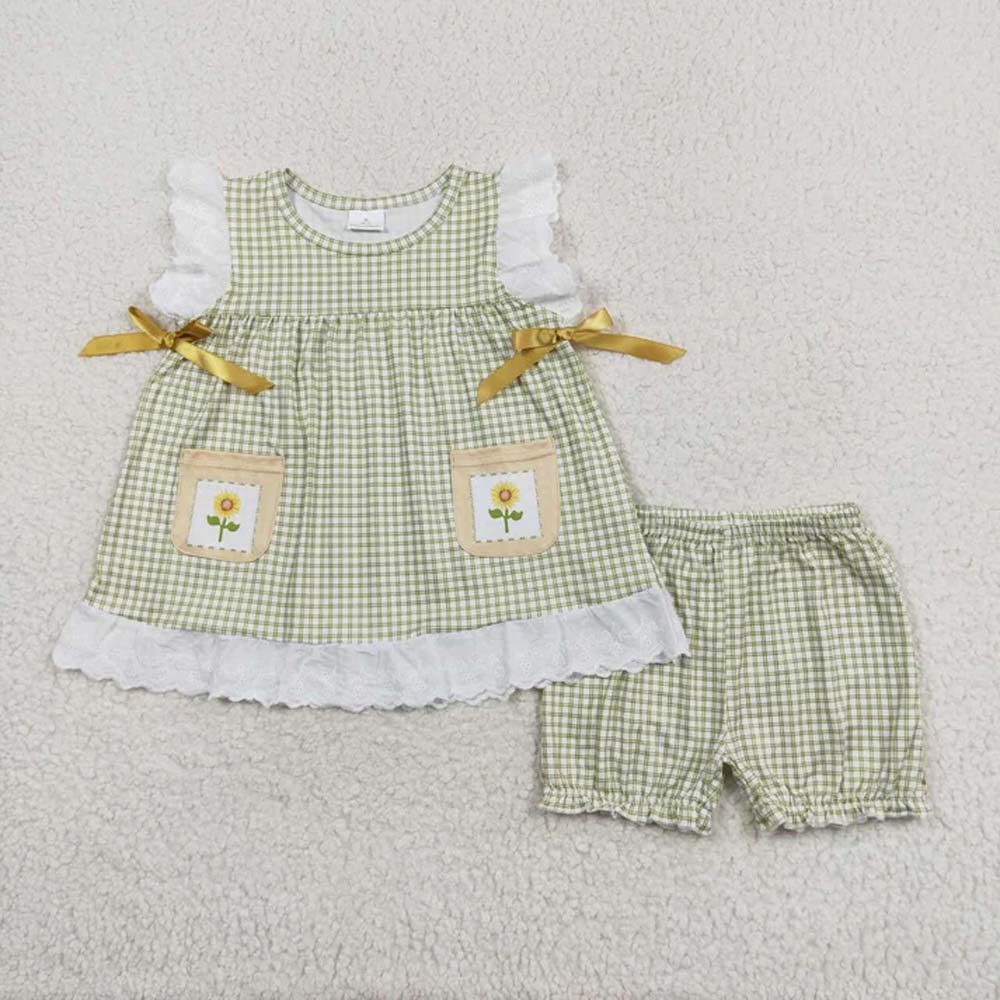 Sibling Baby Girls Sleeveless Floral Bows Pockets Tunic Ruffle Shorts Set D 6.28