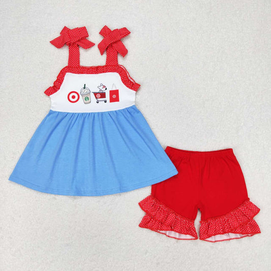 GSSO1205 Puppy Target Red Overalls Shorts Set