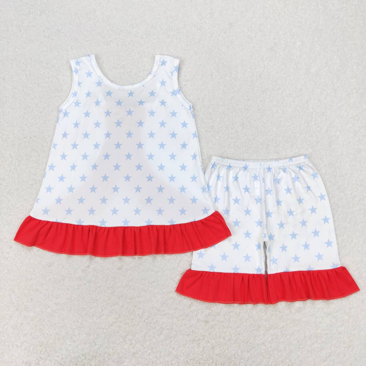 GSSO1217 Star red lace bow white sleeveless shorts suit
