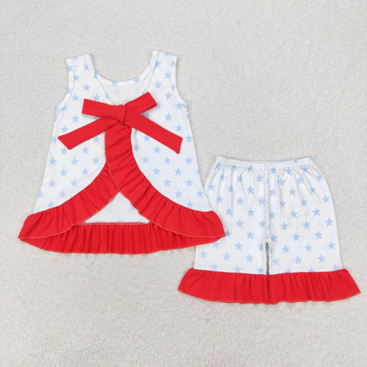 GSSO1217 Star red lace bow white sleeveless shorts suit