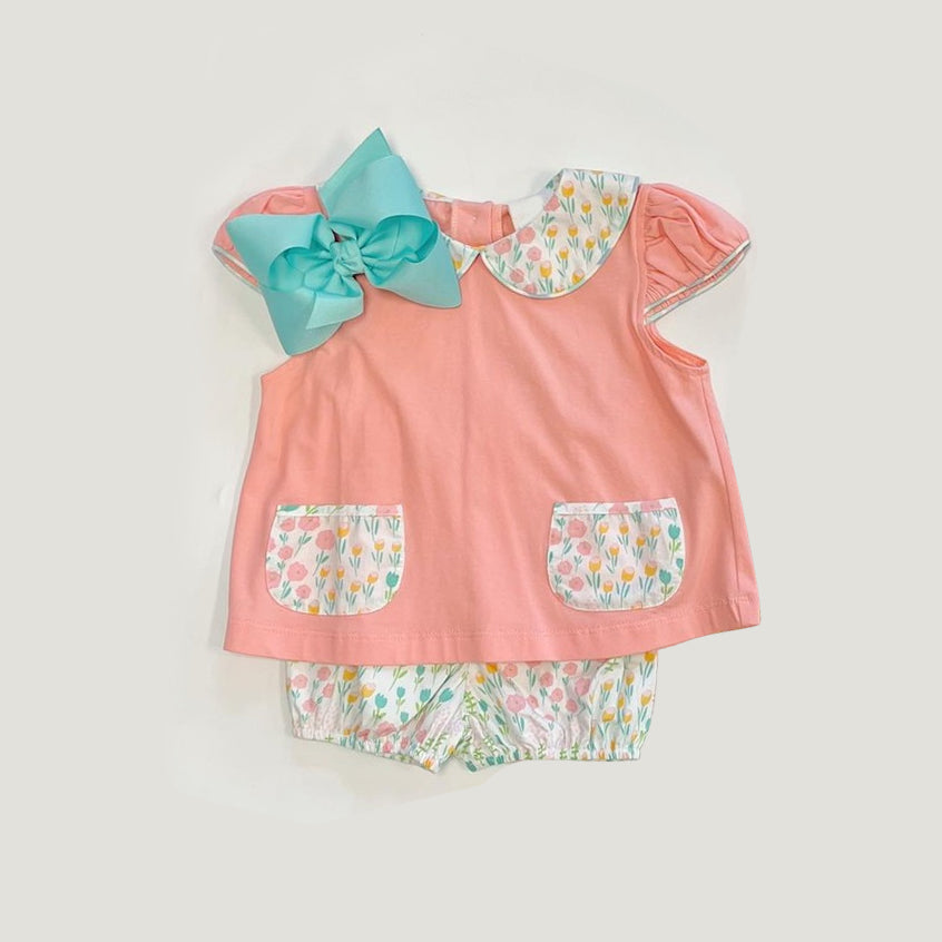 presale GSSO1219 Floral floral doll collar pocket short sleeve shorts set