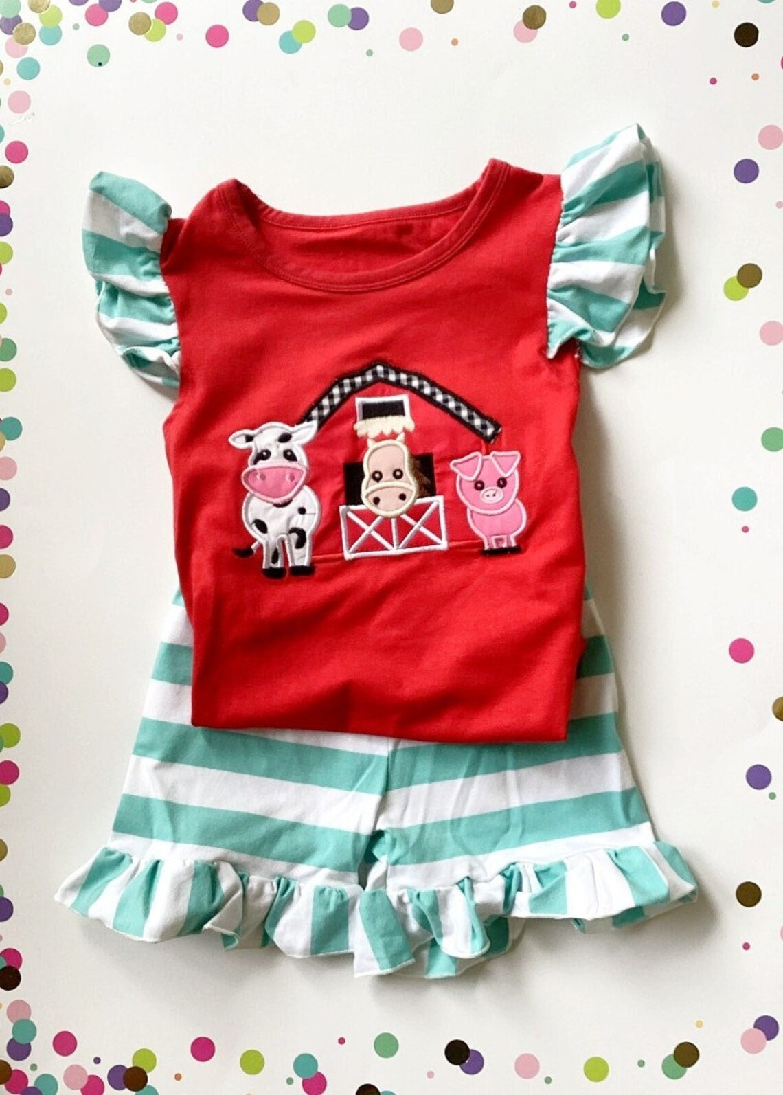 presale GSSO1224 Farm Animal Red House Striped Red Flying Sleeve Shorts Suit