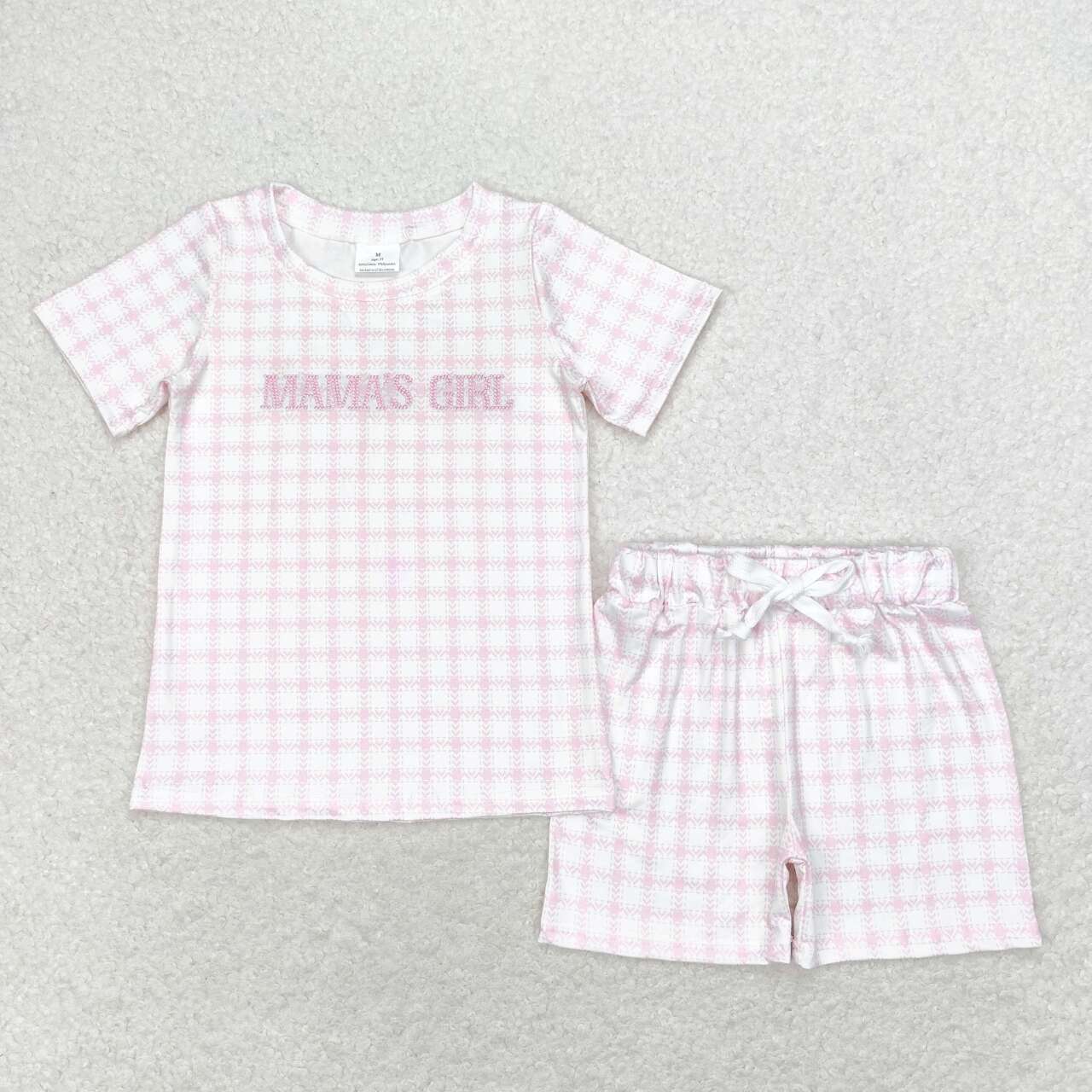 GSSO1236 mama's girl plaid pink and white short-sleeved shorts suit