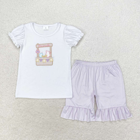 GSSO1240 Lemonade Stand Bunting White Short Sleeve Purple Striped Shorts Set