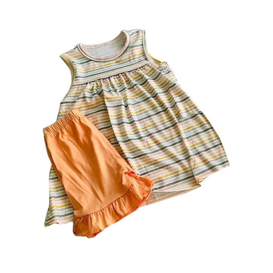 presale GSSO1242 Striped Sleeveless Orange Shorts Set