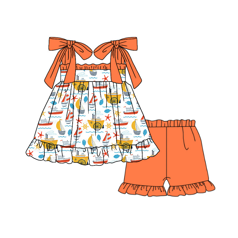 presale GSSO1243 Sailing fish yacht orange lace suspender shorts suit