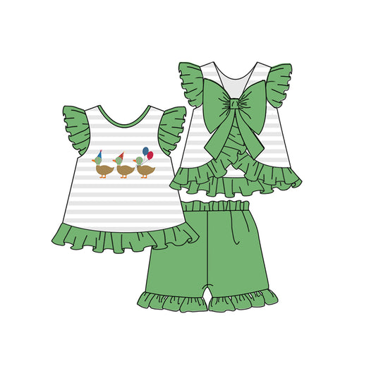 presale GSSO1250 Birthday balloon duck striped green bow flying sleeve shorts suit