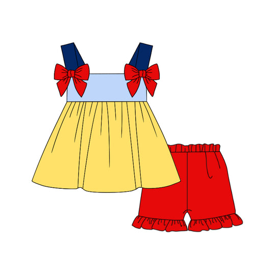 presale GSSO1252 Red bow blue and yellow sleeveless shorts suit