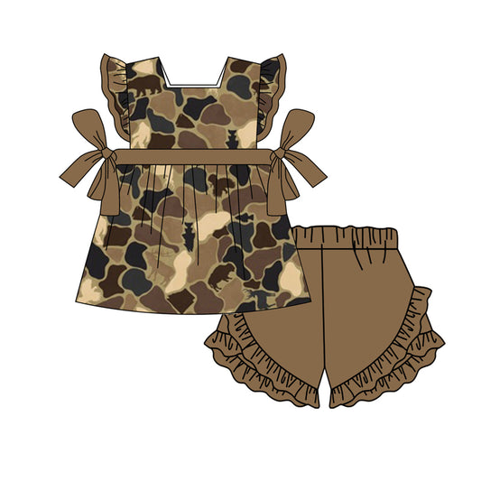 presale GSSO1264 Camouflage brown bow flying sleeve shorts suit