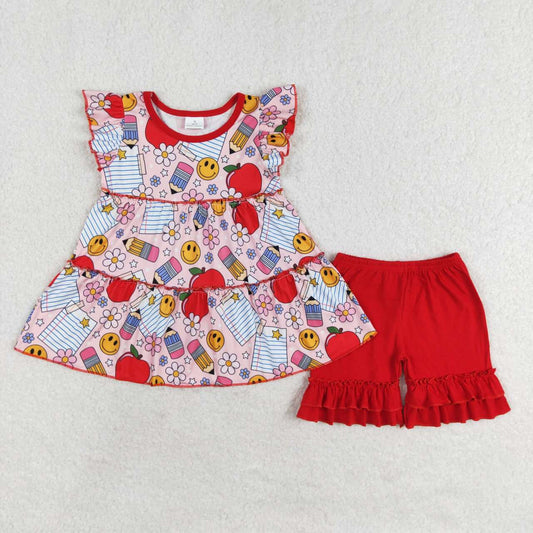 GSSO1268 Flower pencil apple flying sleeves red lace shorts suit