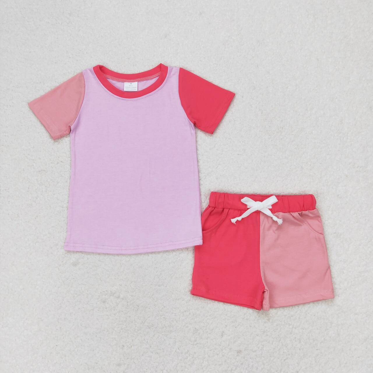 GSSO1269 Pink contrast stitching short-sleeved shorts suit