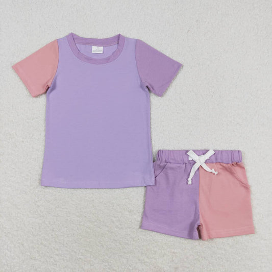 GSSO1270 Pink and purple contrast stitching short-sleeved shorts suit