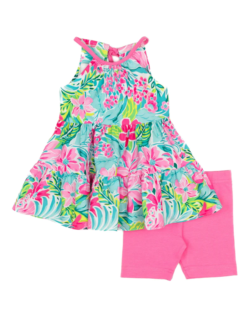 presale GSSO1280 Flowers and leaves sleeveless pink shorts suit