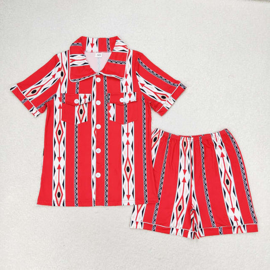 GSSO1283 Adult women's geometric red short-sleeved shorts pajama set