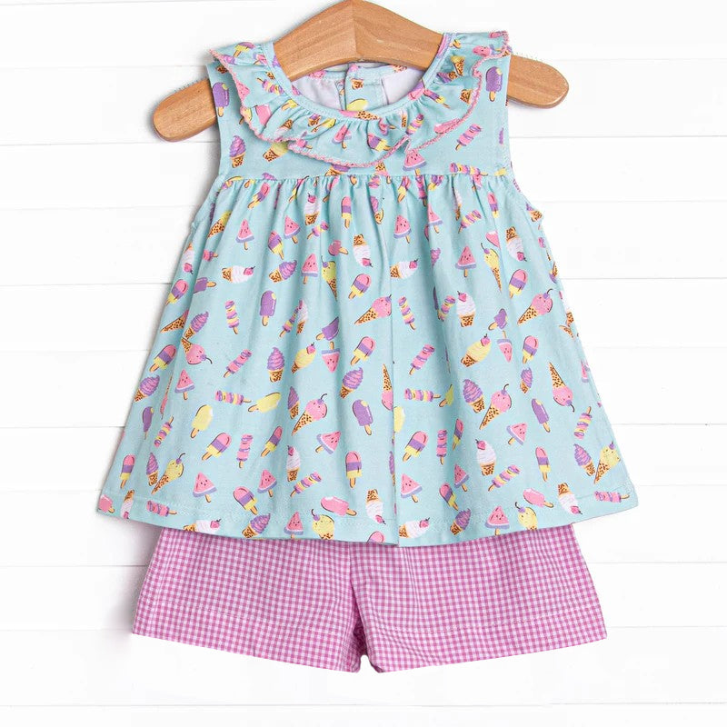 presale GSSO1287 Ice cream lace sleeveless plaid shorts suit