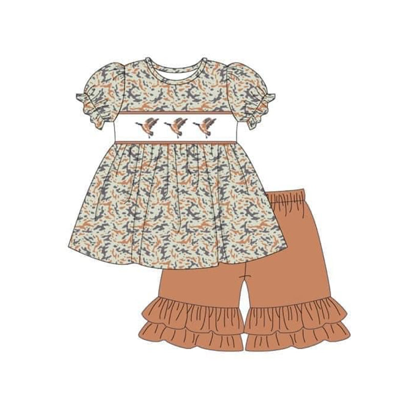 presale GSSO1293 Duck Camouflage Short Sleeve Brown Lace Shorts Suit