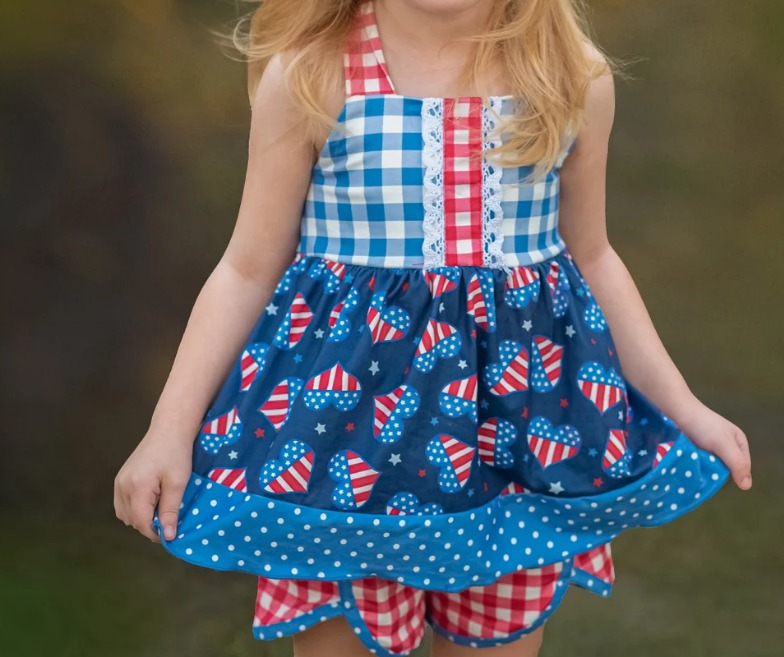 GSSO1294 National Day love polka dot lace plaid sleeveless shorts suit
