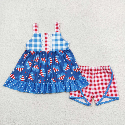 GSSO1294 National Day love polka dot lace plaid sleeveless shorts suit