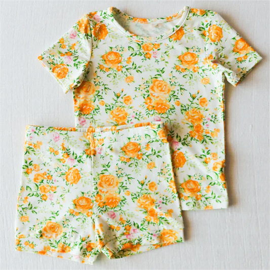 presale GSSO1303 Orange flower short-sleeved shorts suit